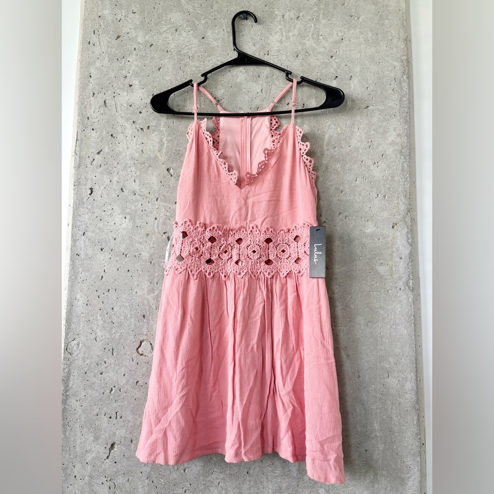 Lulus Pink Lace Cutout Mini Dress XS NWT